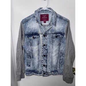 Patrol Jeans Red Label Acid Wash Denim Jacket Grey Sweatshirt Sleeves Mens S
